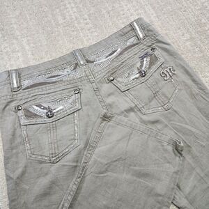 Miss Me Cargo Jean Pants Women 30 Linen Blend Green Straight Crop Low Rise